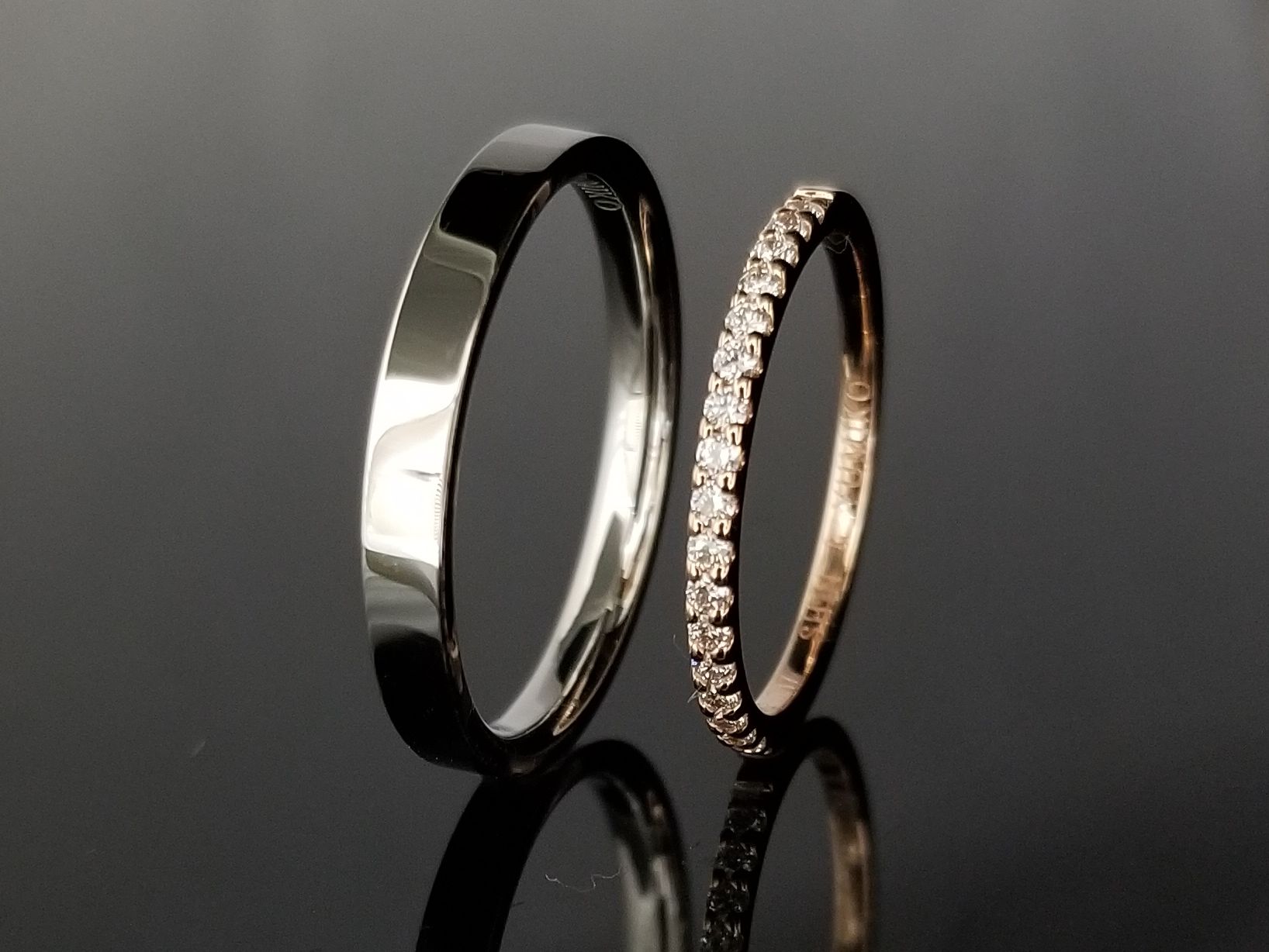 細身のハーフエタニティリングと平打ちを合わせて… | 結婚・婚約指輪のオーダーメイドは鍛造指輪＜TANZO＞