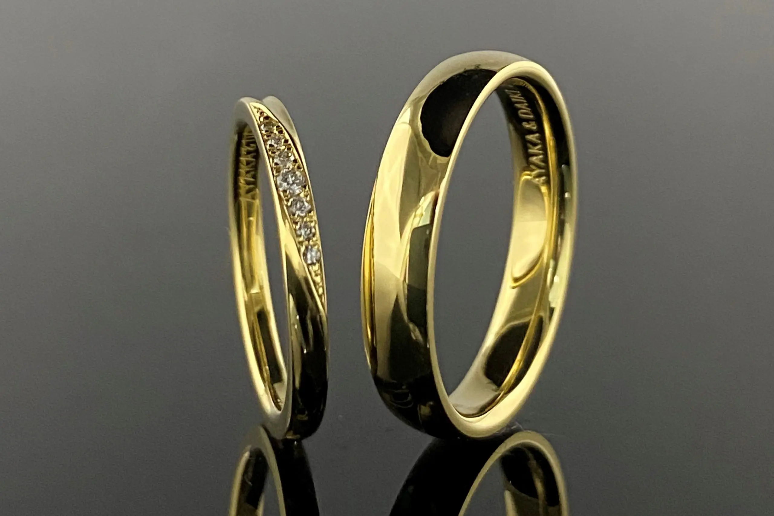 K18グリーンゴールドの、華やかなご結婚指輪 | 結婚・婚約指輪の 
